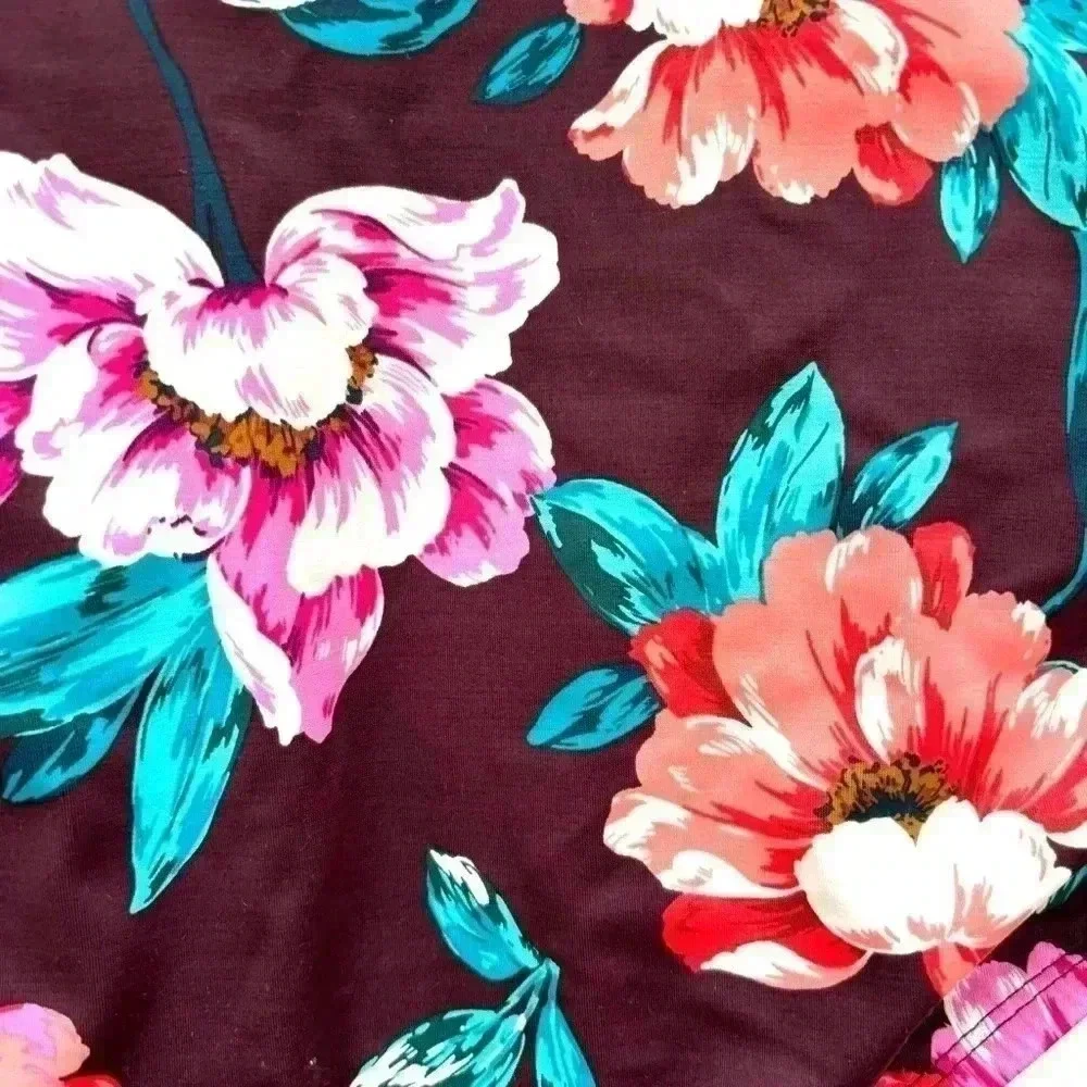 Embrace Your Curves Maroon Floral V-Neck Plunge Spaghetti Strap One Piece Size M